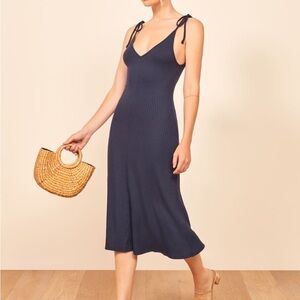 Reformation Navy Blue Shandy Spaghetti Strap Midi Sundress